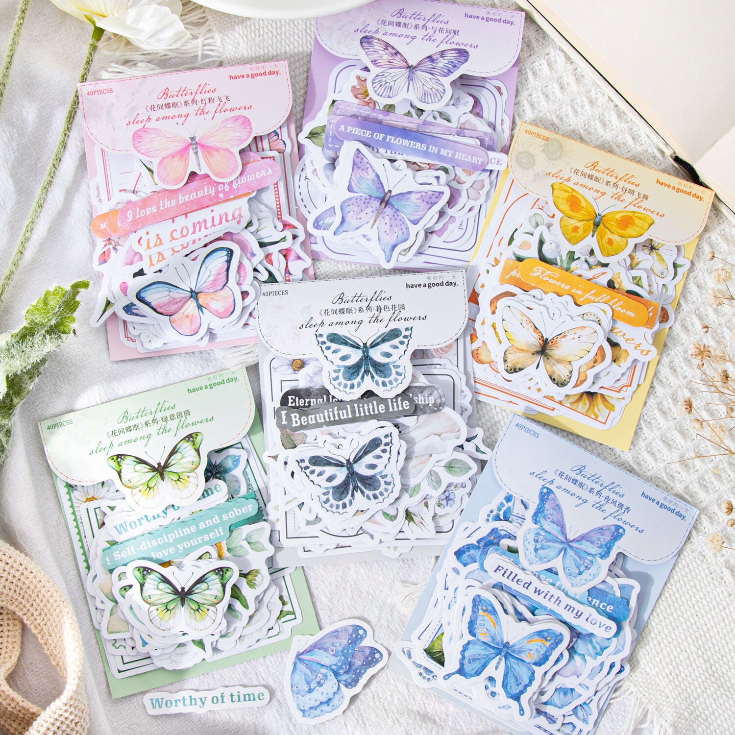 40 Sheets Butterfly Sleep Among Flowers Series Literary Note Sticker-JournalTale