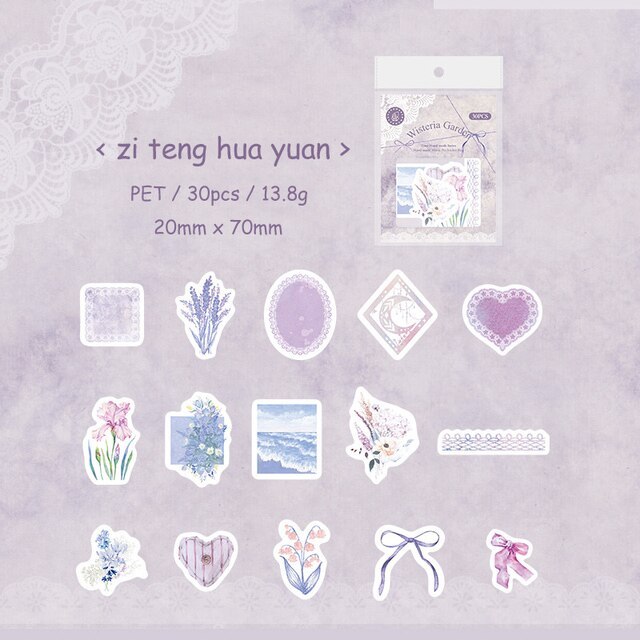 30 Sheets Time Handmade Series Vintage PET White Ink Sticker-JournalTale