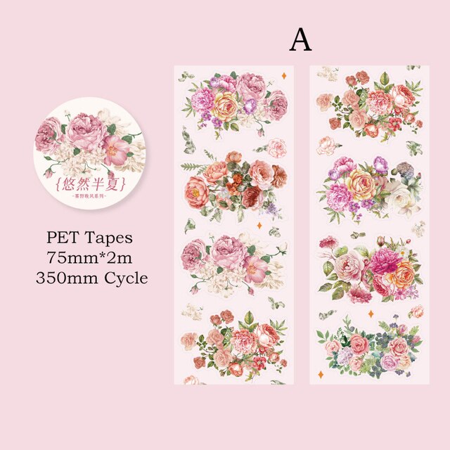 75mm*2m Aesthetics PET Tape Floral Tape DIY Scrapbooking Decor Tapes-JournalTale
