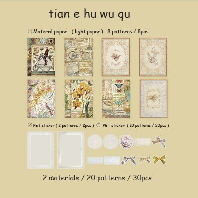 30 Sheets Lace Waltz Series Retro Multi-material Material Package-JournalTale