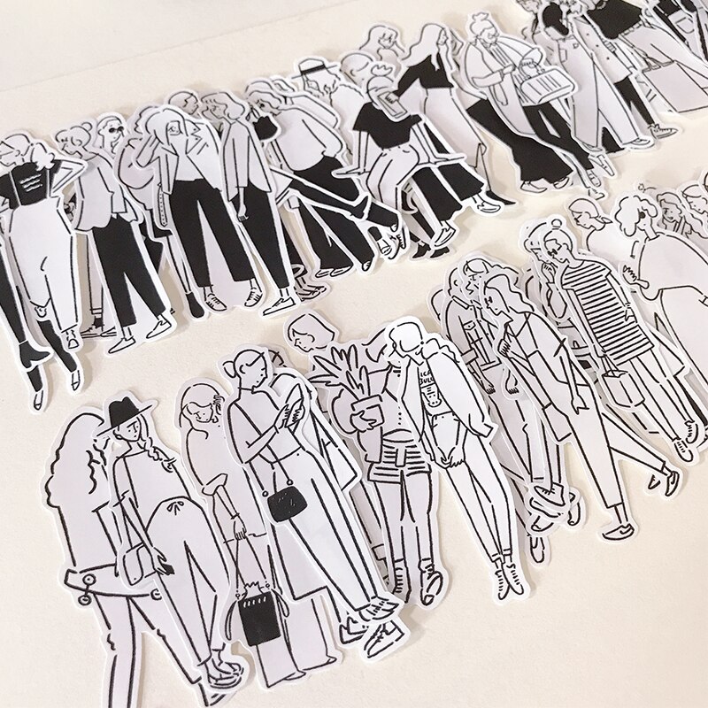 Black and white girl stickers DIY scrapbooking simple Salt-JournalTale