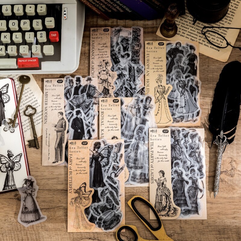 30 pcs Vintage INS Character Stickers fairy gentleman-JournalTale