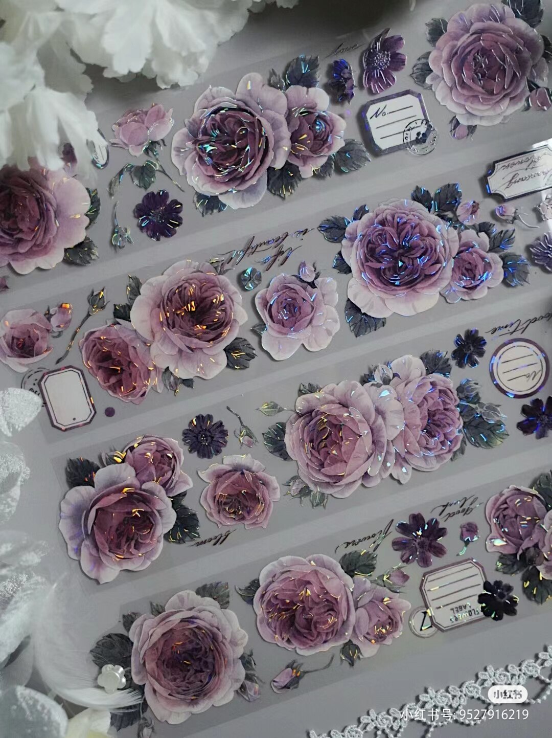 5m/10m Beautiful New Purple Rose Flower Shiny PET Tape-JournalTale