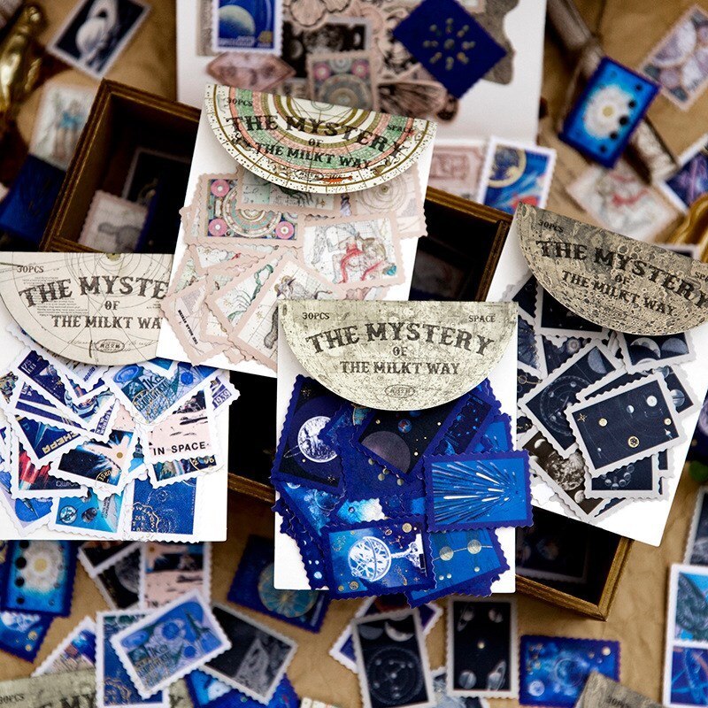 30 Pcs Vintage Astronomy Stickers Bronzing Universe-JournalTale