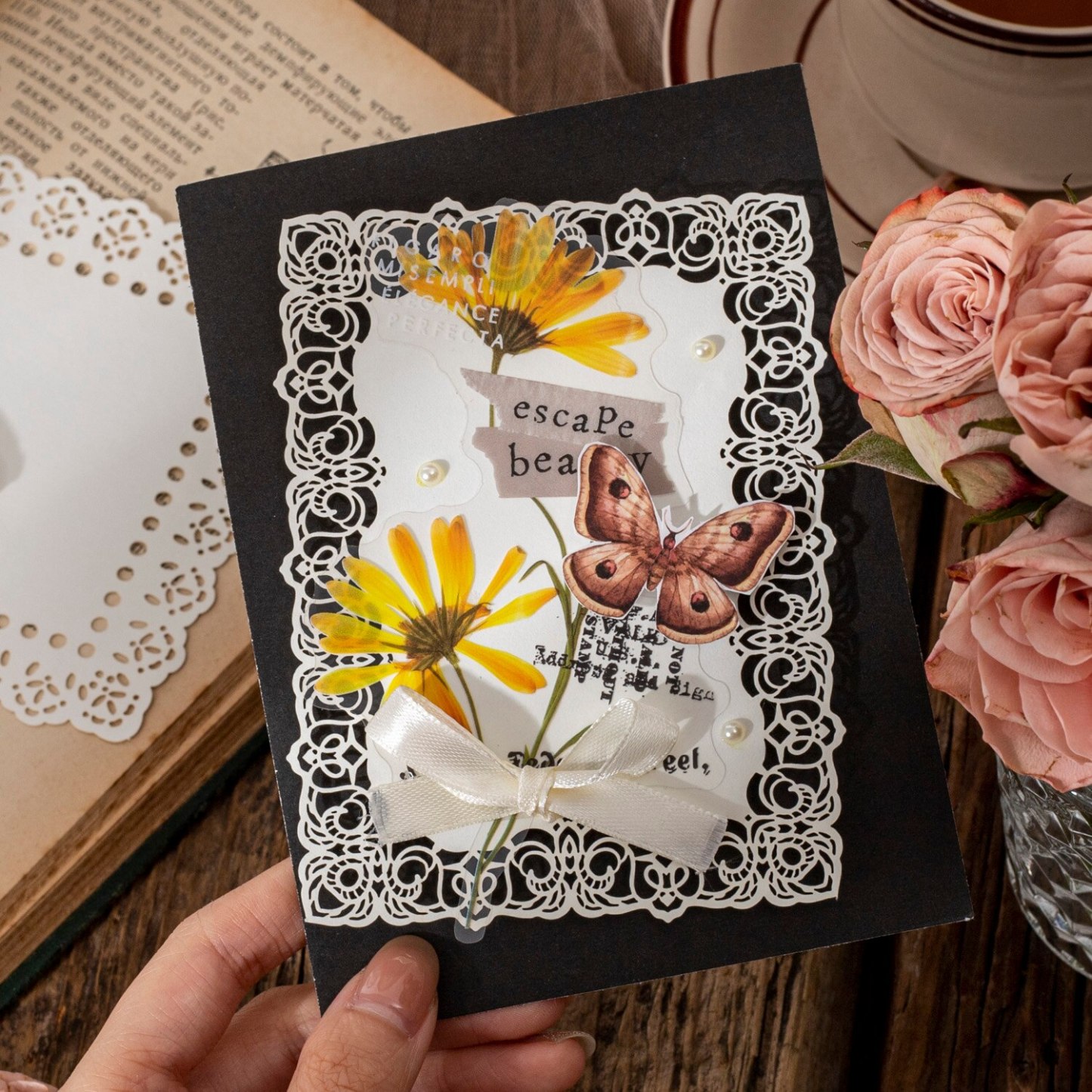 10 Sheets Lace Dreams Series Vintage Black Card and White Card-JournalTale