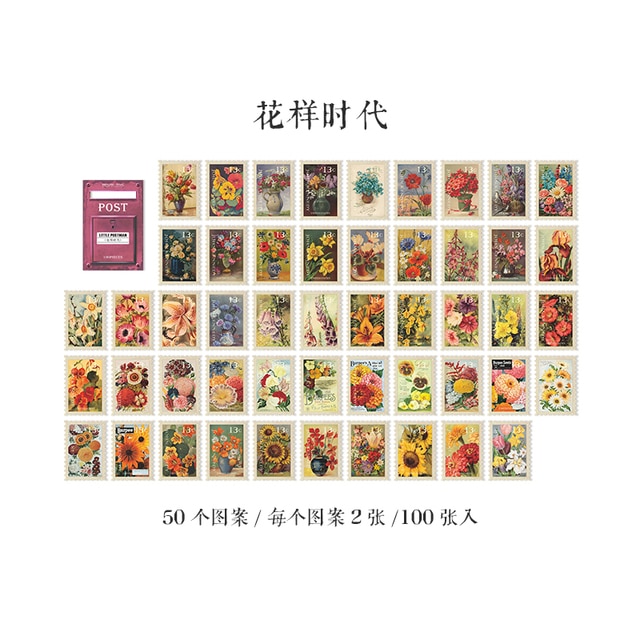 100pcs Vintage Stamps Sticky Paper for Phone Deco-JournalTale