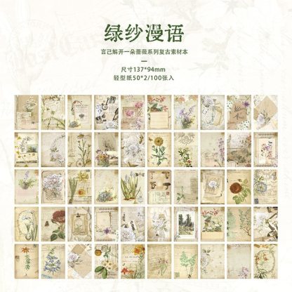100Pcs Large Vintage Rose Flower Memo Pads Material Paper-JournalTale