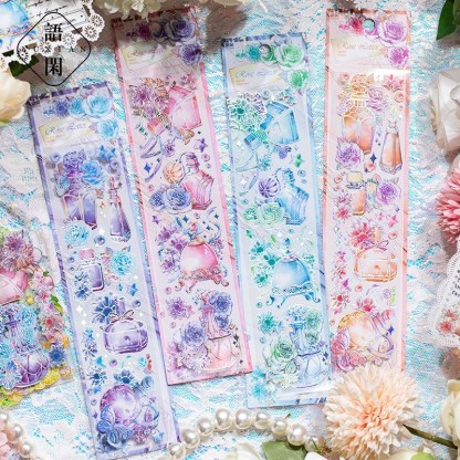 4pcs Vintage PET laser Flower Decorative Stickers-JournalTale