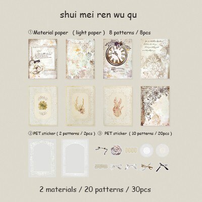 30 Sheets Lace Waltz Series Retro Multi-material Material Package-JournalTale