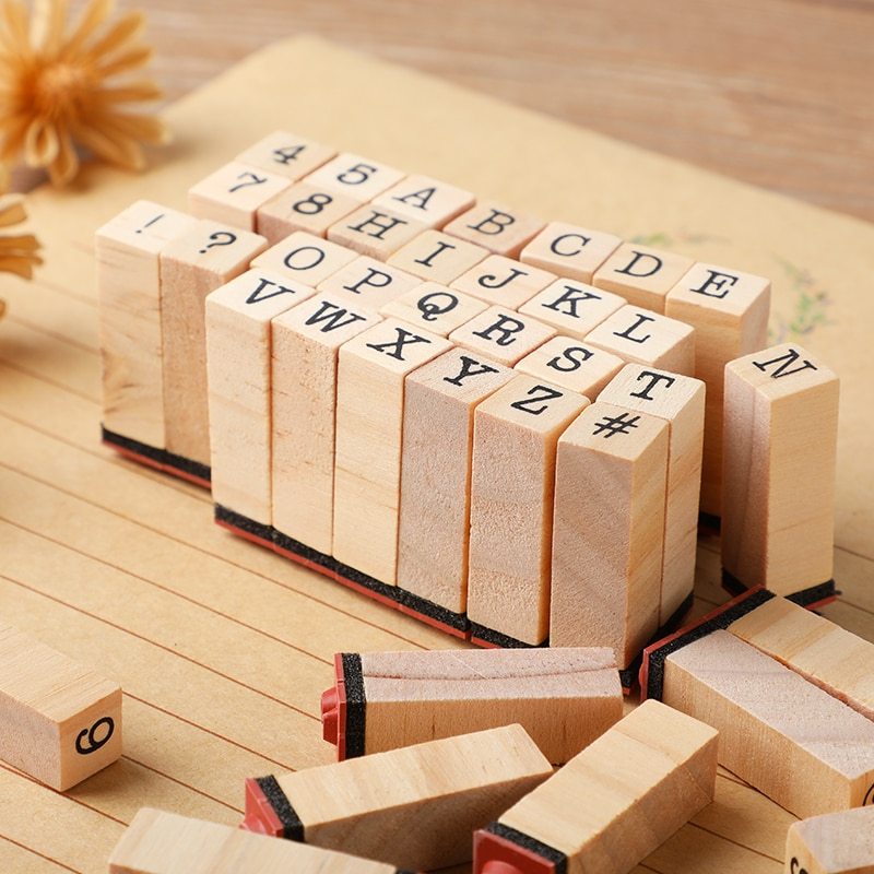 40 Pcs Alphabet Stamps Vintage Wooden Rubber Letter-JournalTale