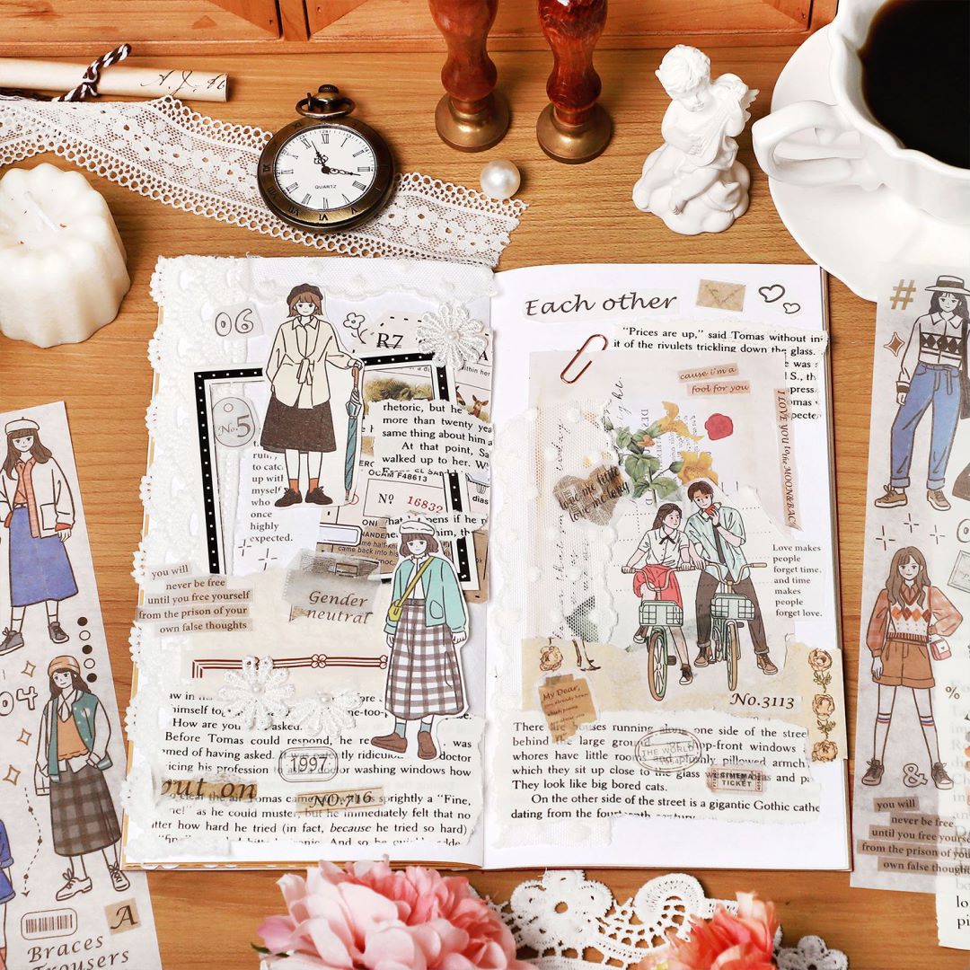 6 Sheets Romantic and Sweet Character Washi Stickers-JournalTale