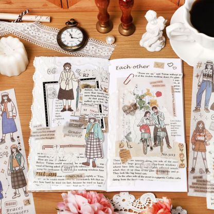 6 Sheets Romantic and Sweet Character Washi Stickers-JournalTale