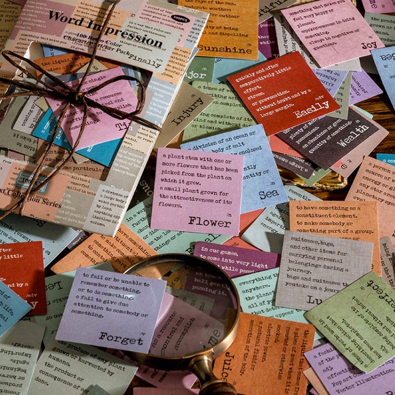 100 Pcs Vintage Phrase Quote Number Stickers Junk Journal-JournalTale