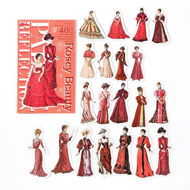 40pcs/1lot Sticker Vintage Court girl-JournalTale
