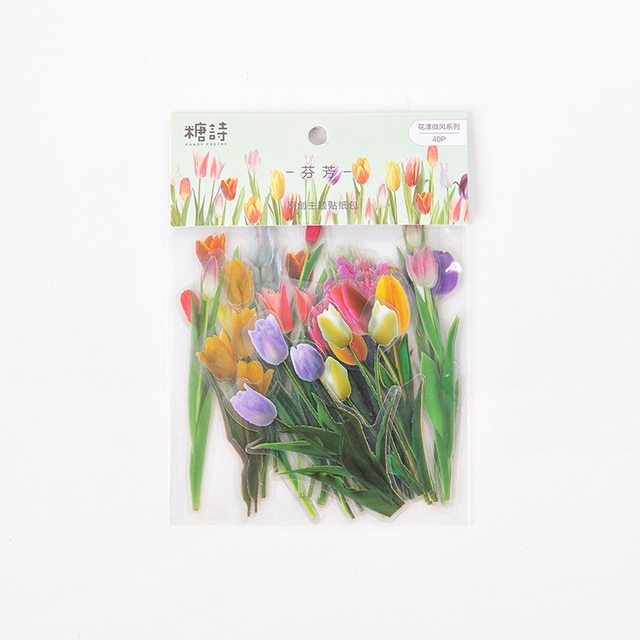 Flowers Sticker pack 40pcs Fresh Flower Plant Transparent-JournalTale