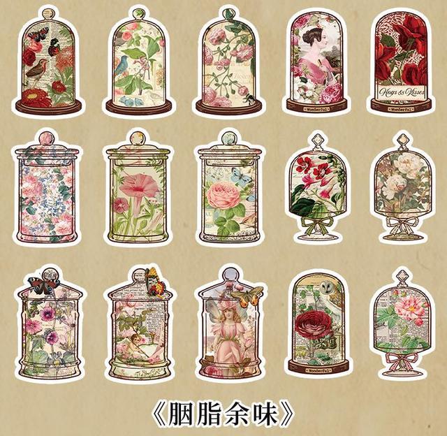 15 Pcs /pack Gothic Bottles Natural Flowers Butterfly Decoration Stickers-JournalTale