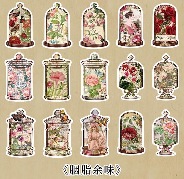 15 Pcs /pack Gothic Bottles Natural Flowers Butterfly Decoration Stickers-JournalTale