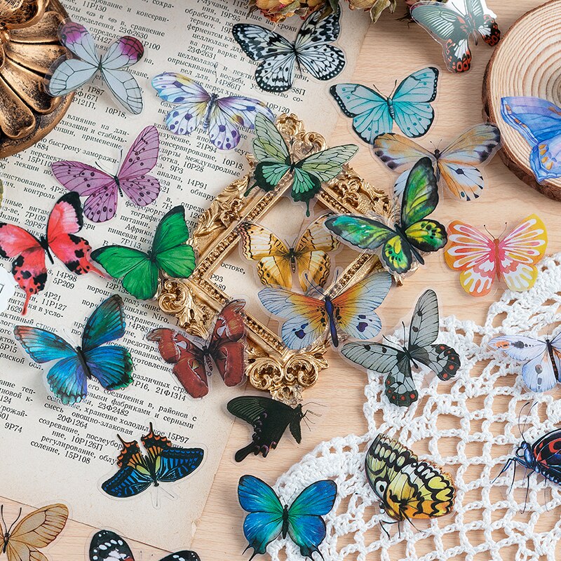 40pcs Color Butterfly Decorative Waterproof Stickers-JournalTale