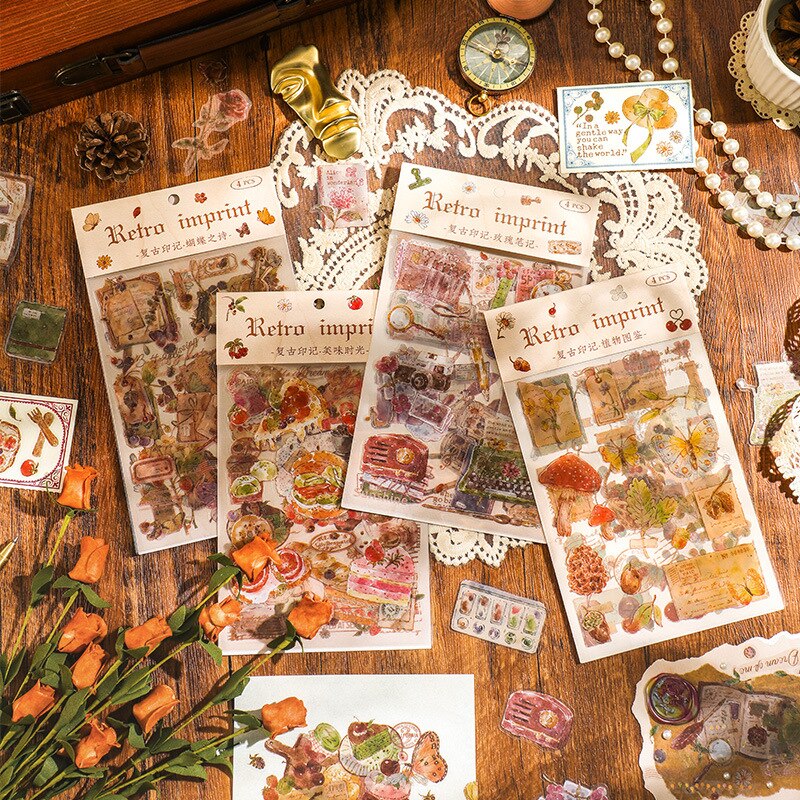 4pcs/pack PET Aesthetics Stickers Vintage Scrapbooking Materials-JournalTale