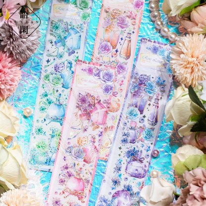 4pcs Vintage PET laser Flower Decorative Stickers-JournalTale
