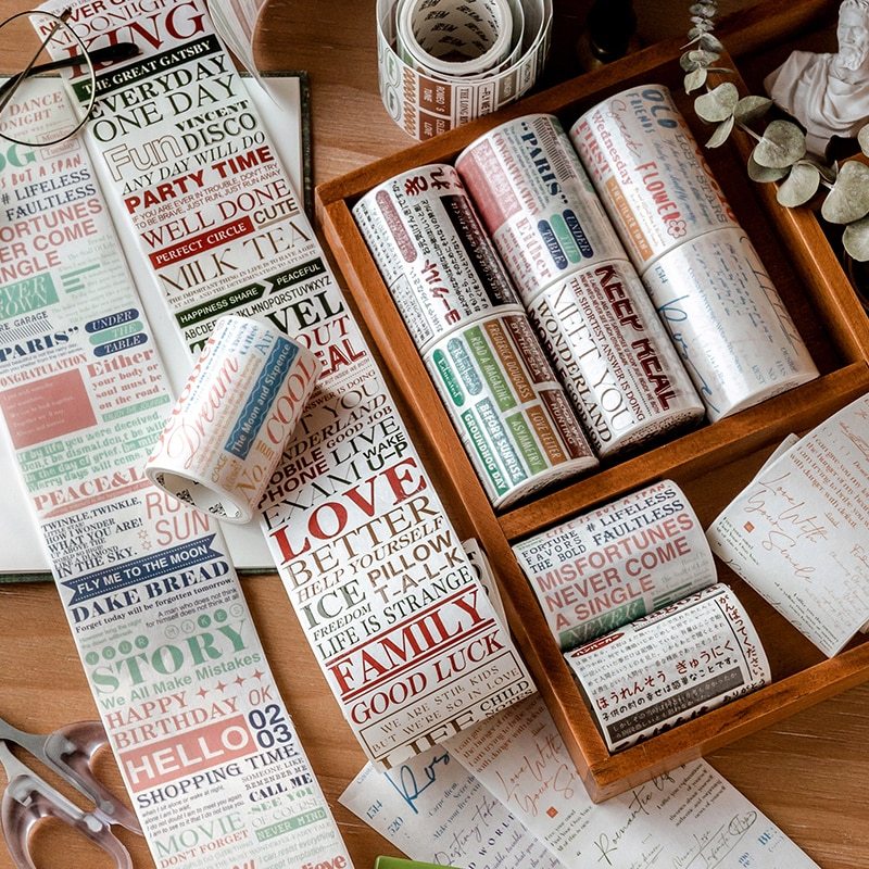 Retro English Text Life Washi Tape Decorative-JournalTale