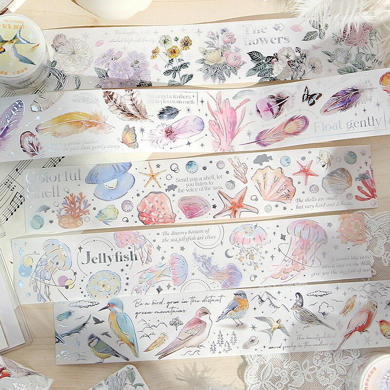 Vintage Feathers Flowers Bird Masking Washi Tape-JournalTale