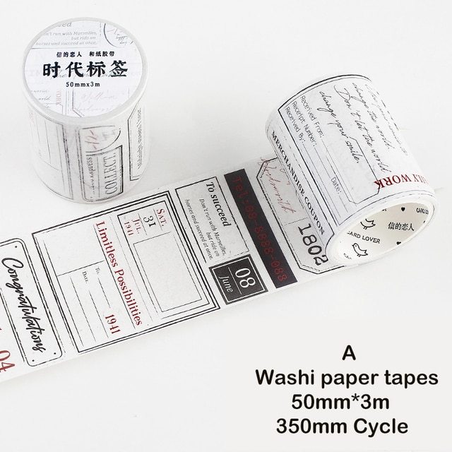 50mm*3m Vintage Letters Washi Paper Tapes-JournalTale