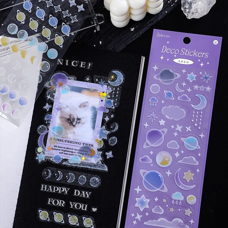 2 Pcs Small Snowflake Planet Stickers Korean Stickers-JournalTale