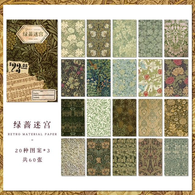 60 Pcs Vintage Flower Pattern Deco Craft Paper-JournalTale