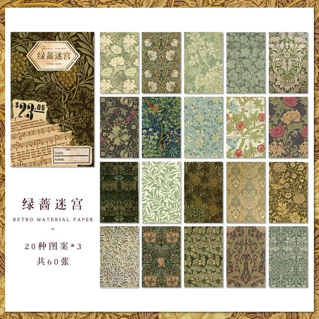 60pcs Vintage Floral Scrapbooking Decor Papers-JournalTale