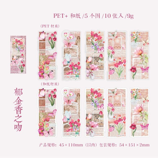 Retro Flower Butterfly Masking Washi Tape PVC Art Decorative-JournalTale