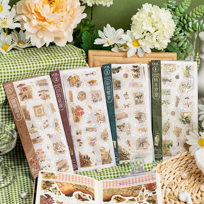 8Sheets/pack Vintage Laser Gold Sticker-JournalTale