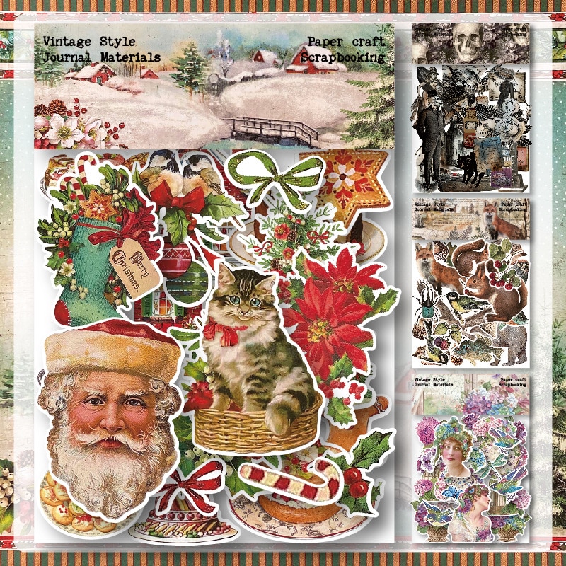 40pcs Vintage Christmas Stickers Die Cuts Sticker-JournalTale