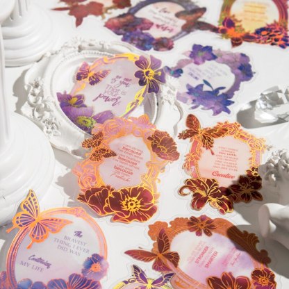 10PCS Blooming Baroque Flower Butterfly Laser Sticker-JournalTale