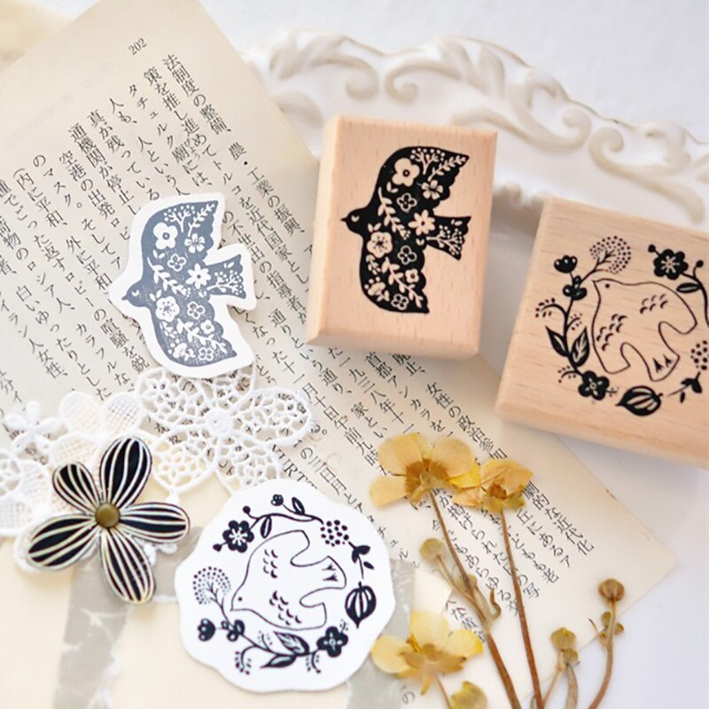 Stamp Wooden Scrapbook Supplies Flower Petal Birds Stamps-JournalTale