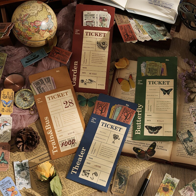 10 Pcs Retro Train Movie Ticket Stamp Decorative Stickers-JournalTale