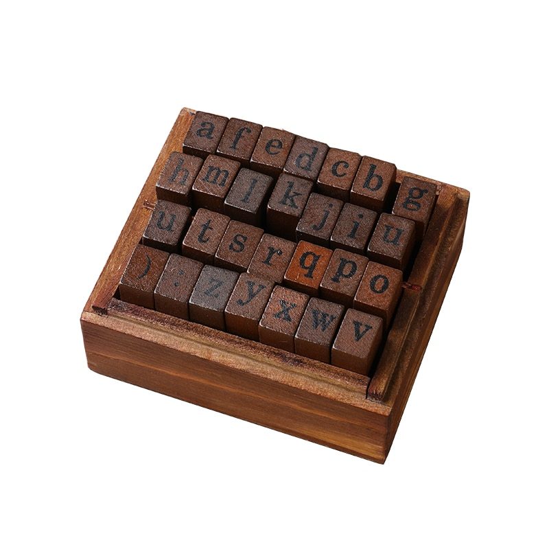 28pcs Alphabet Stamps Vintage Wooden Rubber Letter-JournalTale