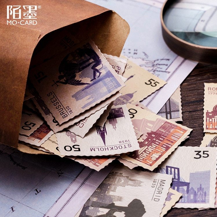 Vintage Stamp Collection of Countries Label Stickers Decorative-JournalTale