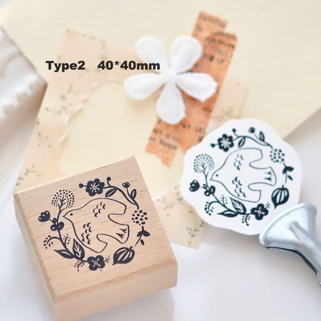 Stamp Wooden Scrapbook Supplies Flower Petal Birds Stamps-JournalTale
