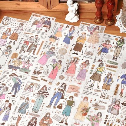 6 Sheets Romantic and Sweet Character Washi Stickers-JournalTale