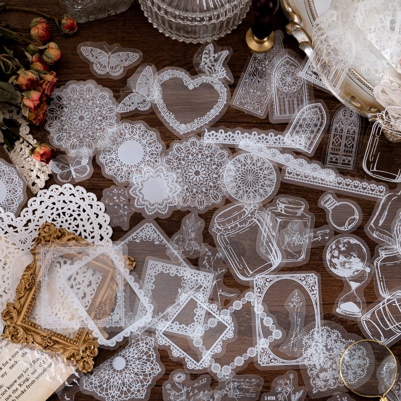 30pcs/pack PET Transparent Stickers Lace Series Scrapbook-JournalTale