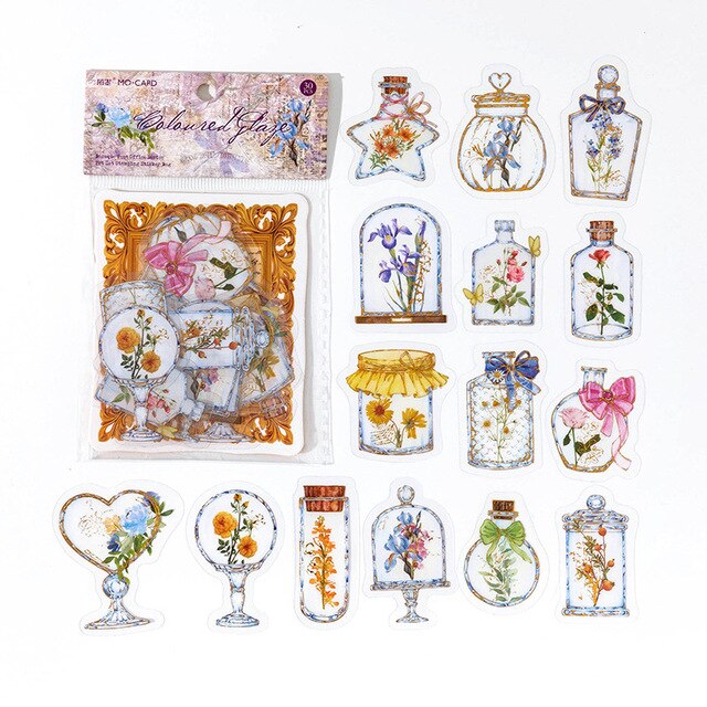 30 Pcs Transparent Plants Floral Stickers-JournalTale