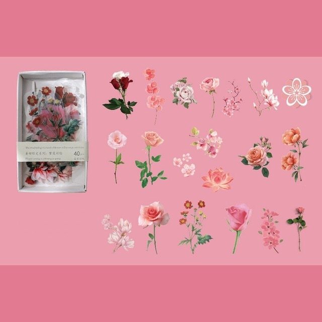 40Pcs Vintage Flower Plant Scrapbooking PET Stickers-JournalTale