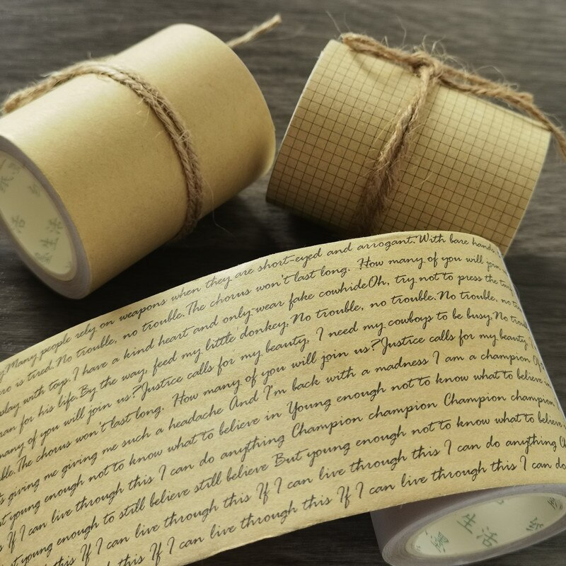 6CM Wide Vintage Kraft Paper Grid Letter Text Washi Tape-JournalTale