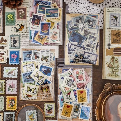 46 Pcs Vintage Flower Bird Washi Stickers Plant Decals Stamp-JournalTale