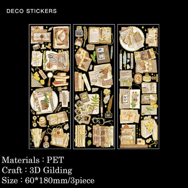 3pcs/pack 3D Gilding Craft Stickers PET Materials DIY Cut Collage-JournalTale