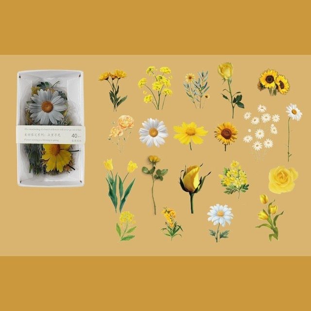 40Pcs Vintage Flower Plant Scrapbooking PET Stickers-JournalTale