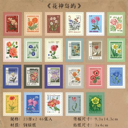 46 Pcs Vintage Flower Bird Washi Stickers Plant Decals Stamp-JournalTale