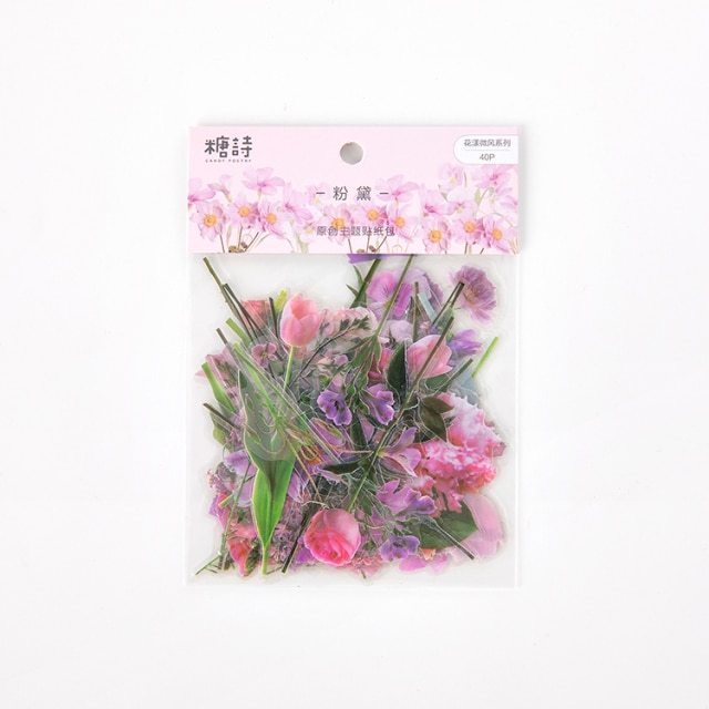 Flowers Sticker pack 40pcs Fresh Flower Plant Transparent-JournalTale