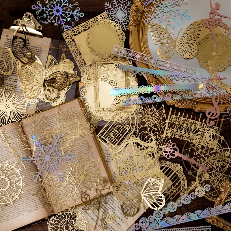 10 pcs Diy Scrapbooking paper Bronzing Lace Decoration paper-JournalTale